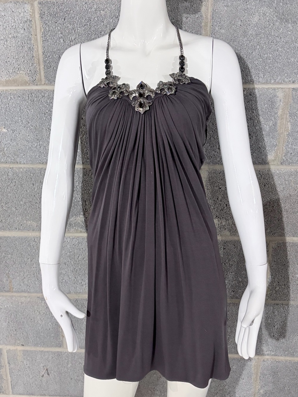 SKY Y2K Gray Crystal Jeweled Halter Mini Dress S